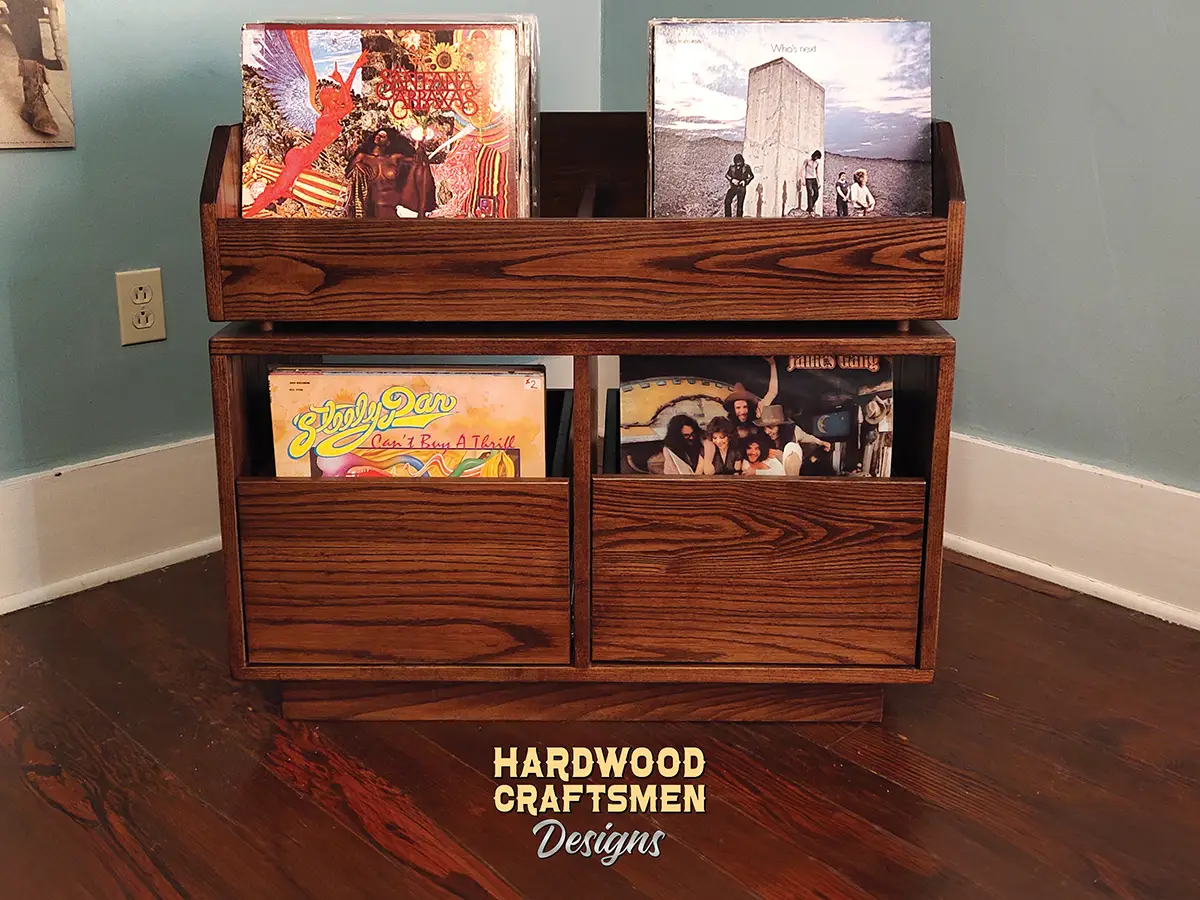 “New-Yorker” Record Player Table, Large Vinyl Record Storage, Premium Solid Walnut Vinyl Cabinet Holds 360 +- Albums with Wooden Legs - Image 9