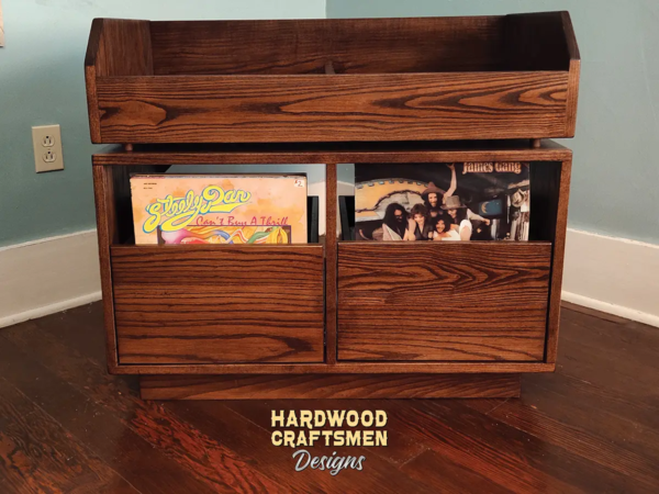 2 Drawer Record Storage Cabinet with 2 Vinyl LP Flip, Dovetail Drawers - Front Image