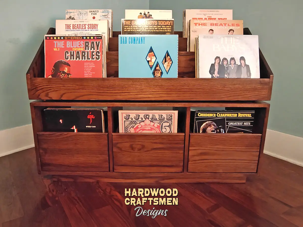 “New-Yorker” Record Player Table, Large Vinyl Record Storage, Premium Solid Walnut Vinyl Cabinet Holds 360 +- Albums with Wooden Legs - Image 11