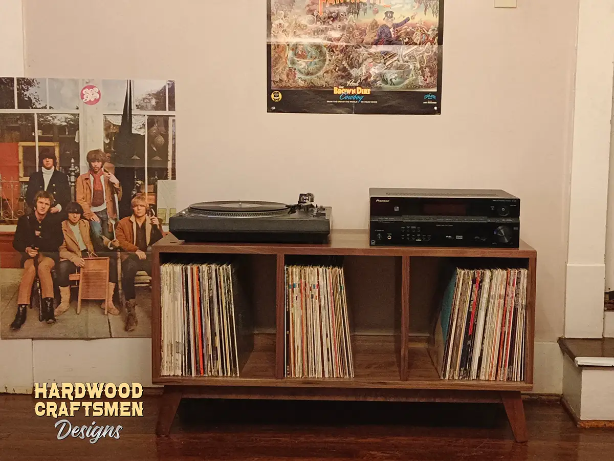 1970s Vinyl Cabinet, Record Stand Mid-Century Modern, Vinyl Rack w/ Sliding Doors - Image 11