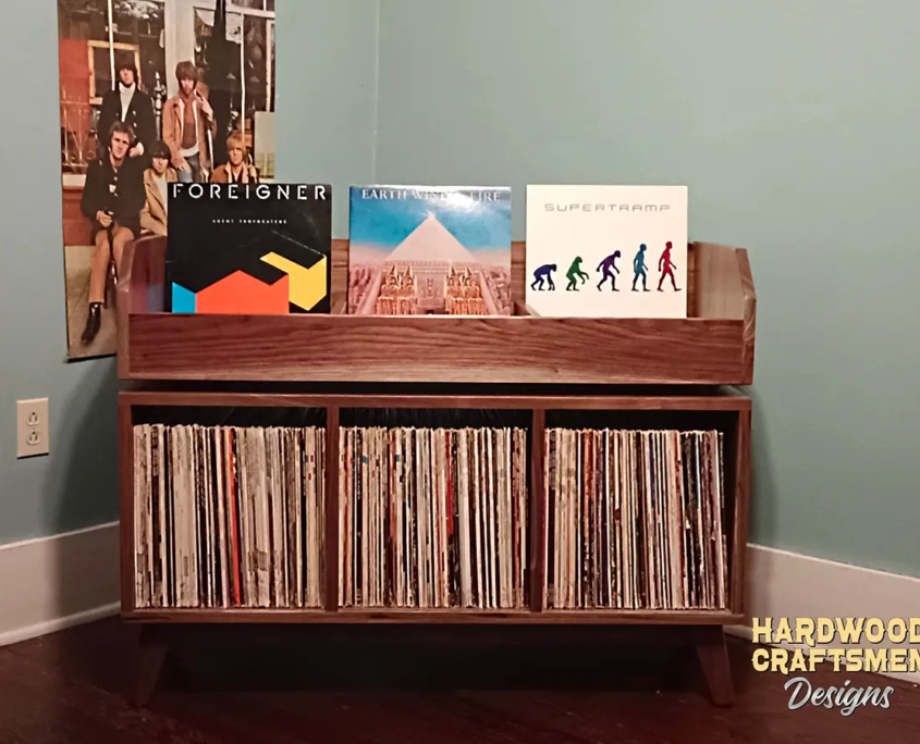 thumbnail image 2 of 2-Tier Vinyl Record Storage Holder Rack – Holds 250 LPs, Wooden Display Shelf 2 of 3