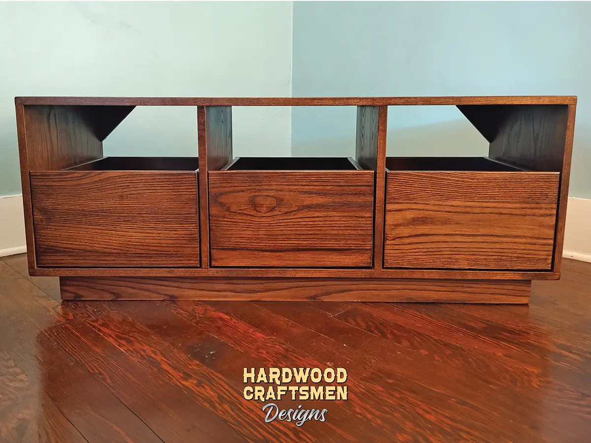 Dovetail 3 x 1 Record Player Stand, Vinyl Storage Cabinet, Pull Out Drawer Shelves - Image 3
