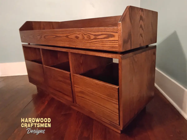 3 Drawer Record Storage Cabinet with 3 Vinyl LP Flip Bins, Dovetail Drawers - Hardwood Image