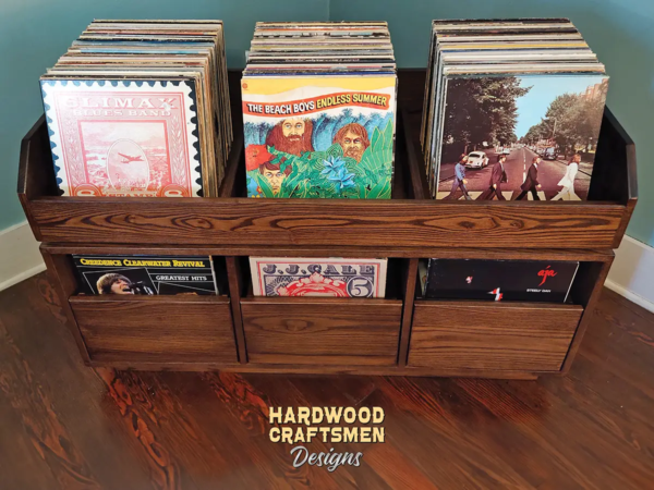 3 Drawer Record Storage Cabinet with 3 Vinyl LP Flip Bins, Dovetail Drawers - Overview Image
