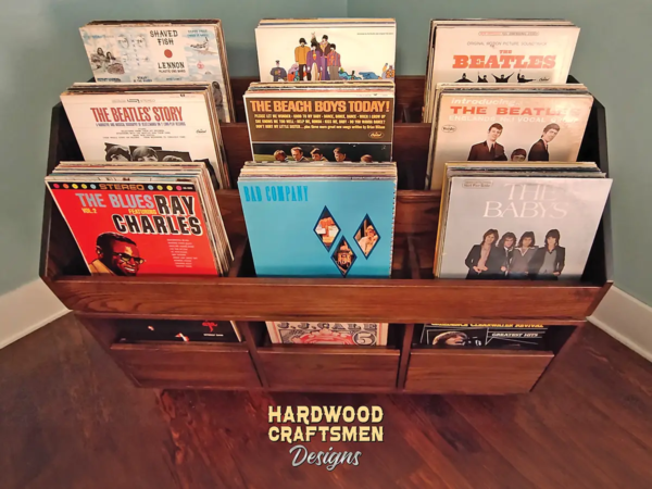 3 Drawer Record Storage Cabinet with 9 Vinyl LP Flip Bins, Dovetail Drawers - Overview Image