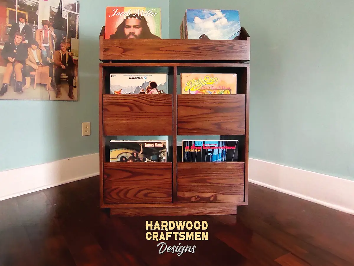 “New-Yorker” Record Player Table, Large Vinyl Record Storage, Premium Solid Walnut Vinyl Cabinet Holds 360 +- Albums with Wooden Legs - Image 12