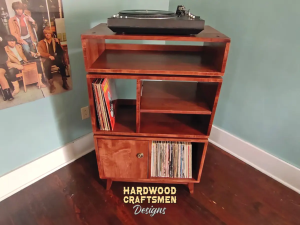4 Box Record Player Stand with Media Cabinet and Turntable Shelf 1 Door - Overview Image