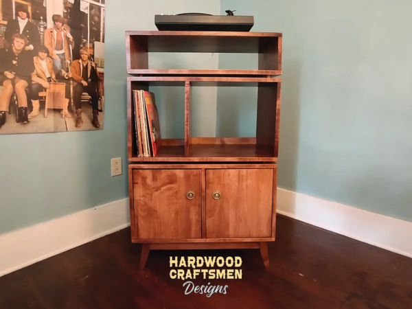 4 Box Record Player Stand with Media Cabinet, Turntable Shelf and 2 Hardwood Doors - Front Image