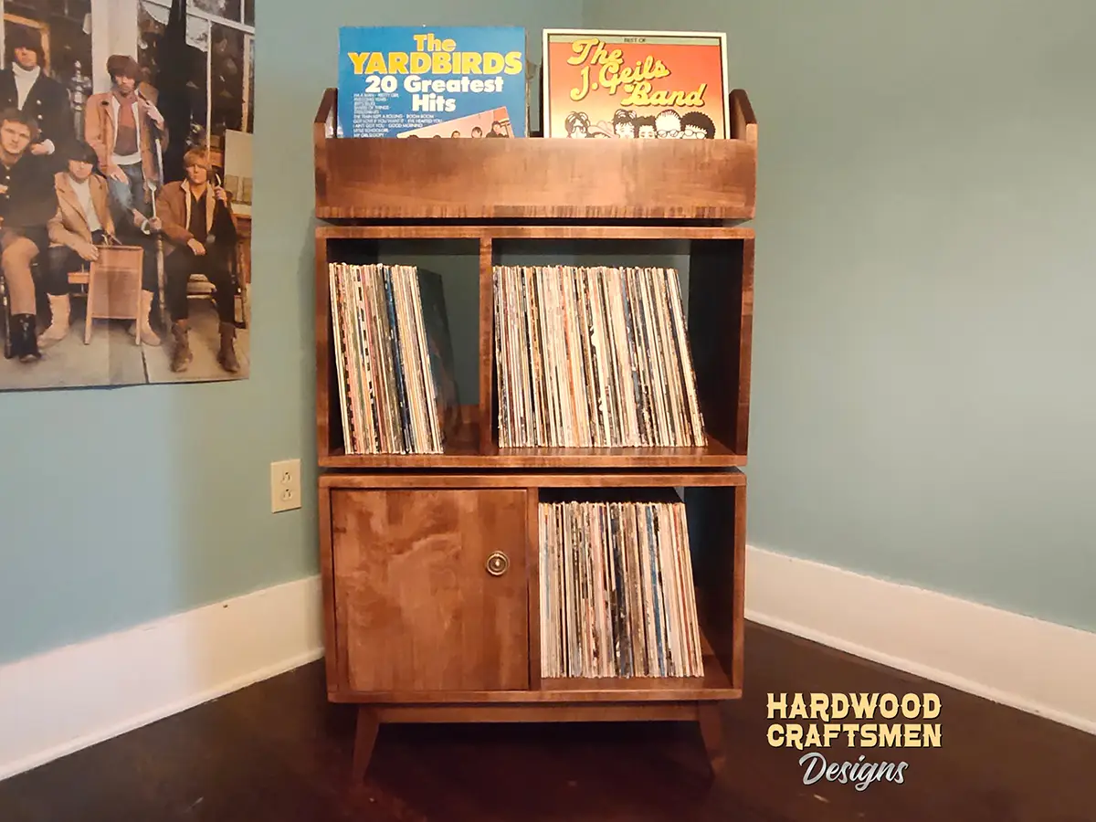 Maple Record Storage Cabinet with Doors, Tall Narrow Vinyl Stand, 2 Record “Flip-Bin” Storage Holds Up To 540 Albums - Image 2