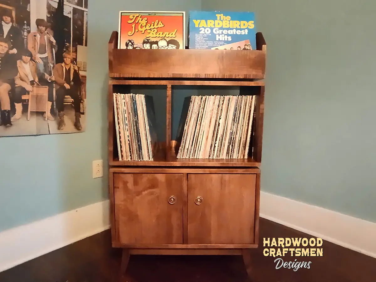 Solid Walnut Vinyl Storage Cabinet, 3 "LP Flip-Bin” Record Stand, Large Vinyl Storage Holds Up To 540 Albums with Wooden Legs - Image 7