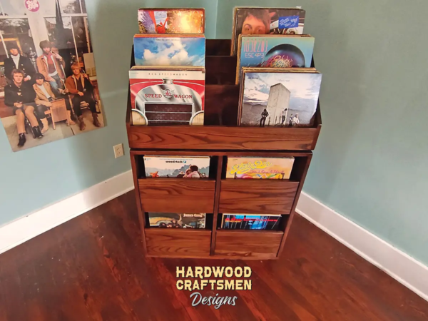 4 Drawer Record Storage Cabinet with 6 Vinyl LP Flip Bins, Dovetail Drawers - Overview Image