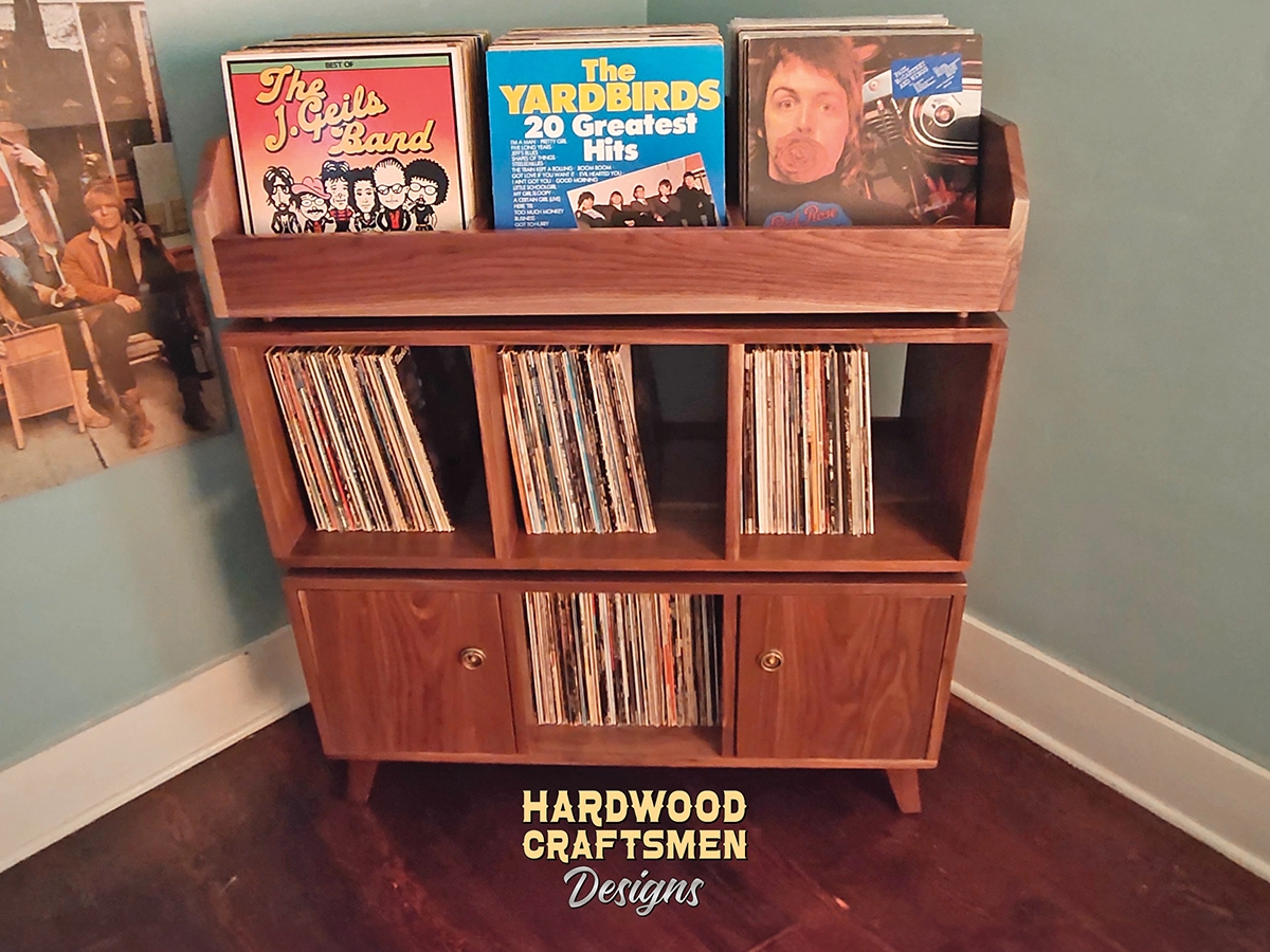 Large Record Cabinet with Doors, Solid Walnut Vinyl Storage, 9 “LP Flip-Bin” Record Stand Holds Up To 810 Albums - Image 8