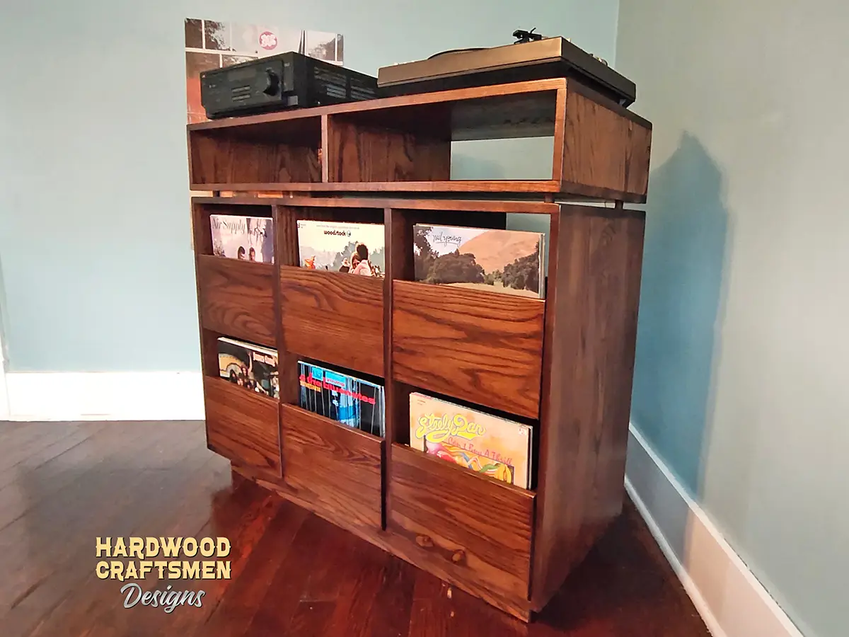 Dovetail 3 x 1 Record Player Stand, Vinyl Storage Cabinet, Pull Out Drawer Shelves - Image 15