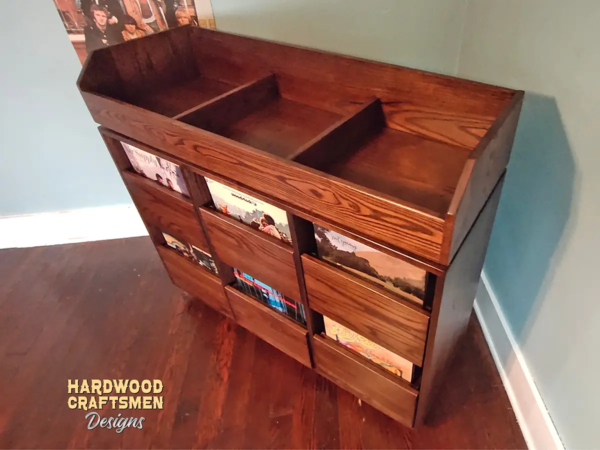 6 Drawer Record Storage Cabinet with 3 Vinyl LP Flip Bins, 6 Dovetail Drawers - Top Image
