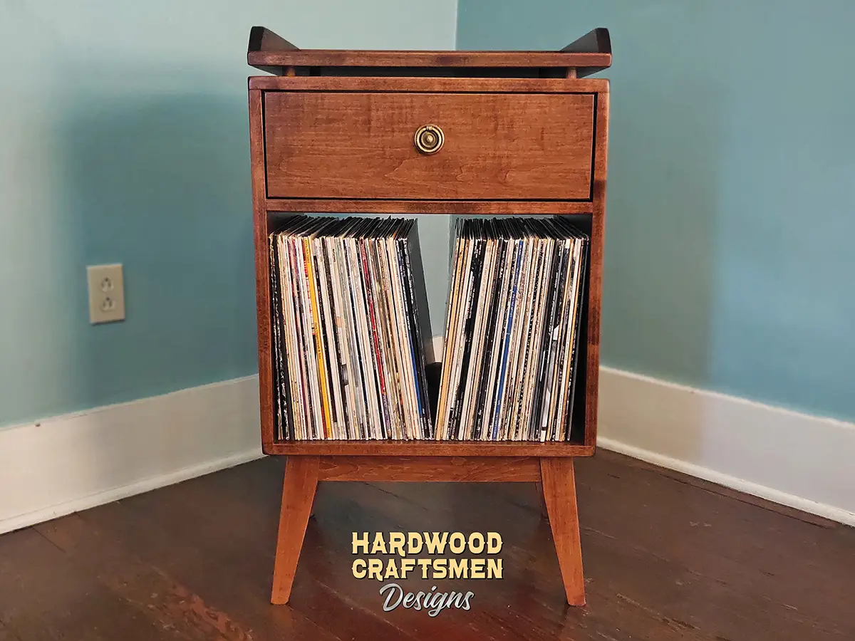 Small Cherry Record Cabinet, Solid Wood Vinyl Storage, Record Player Stand with Drawers Holds Up To 90 Albums - Image 2