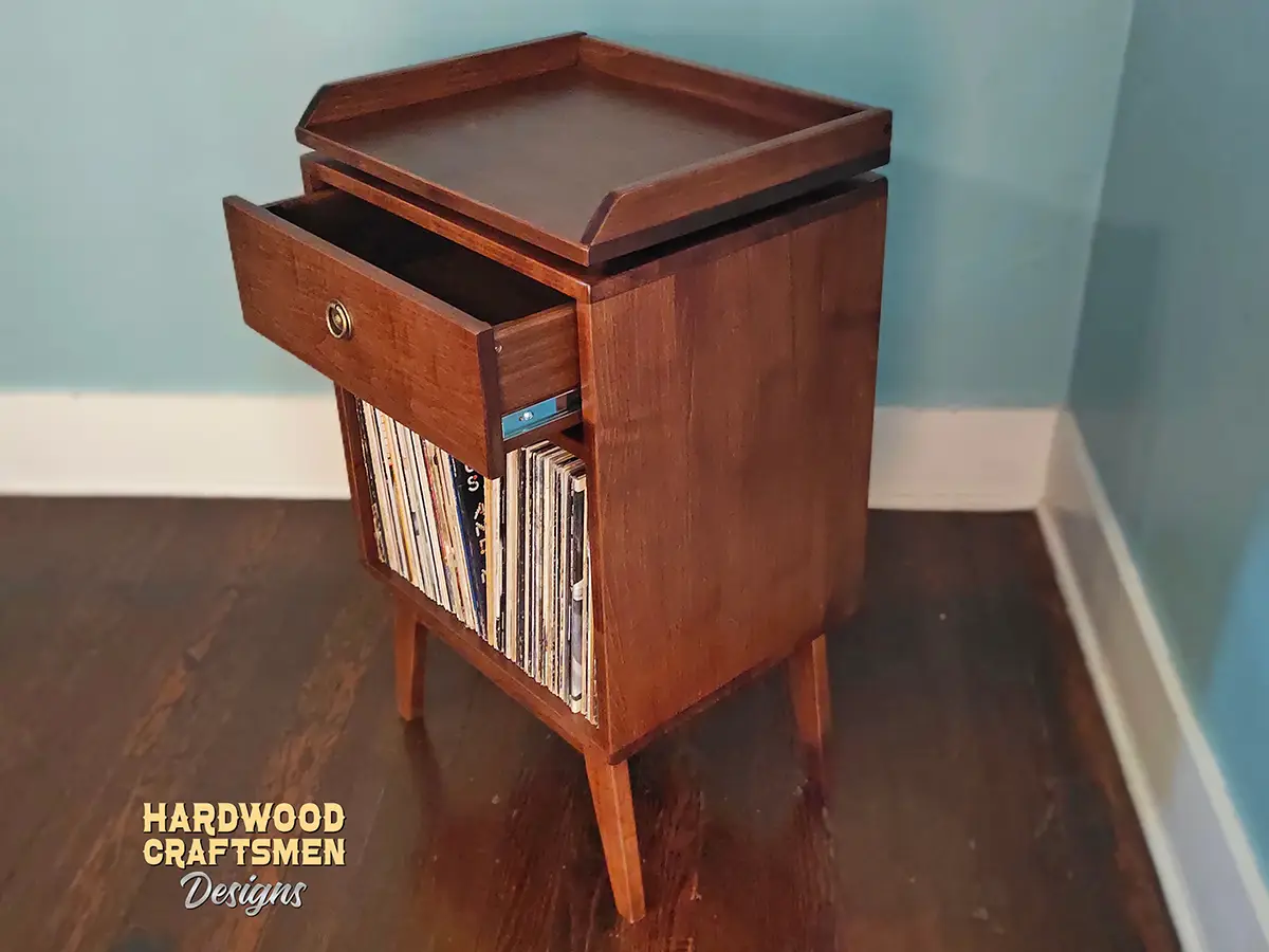 Small Cherry Record Cabinet, Solid Wood Vinyl Storage, Record Player Stand with Drawers Holds Up To 90 Albums - Image 3