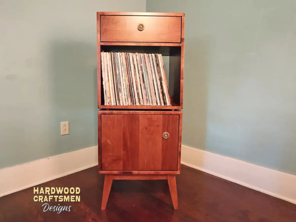 2 Box 1x2 Vinyl Record Player Stand, Media Cabinet 1 Drawer 1 Door - Front Image