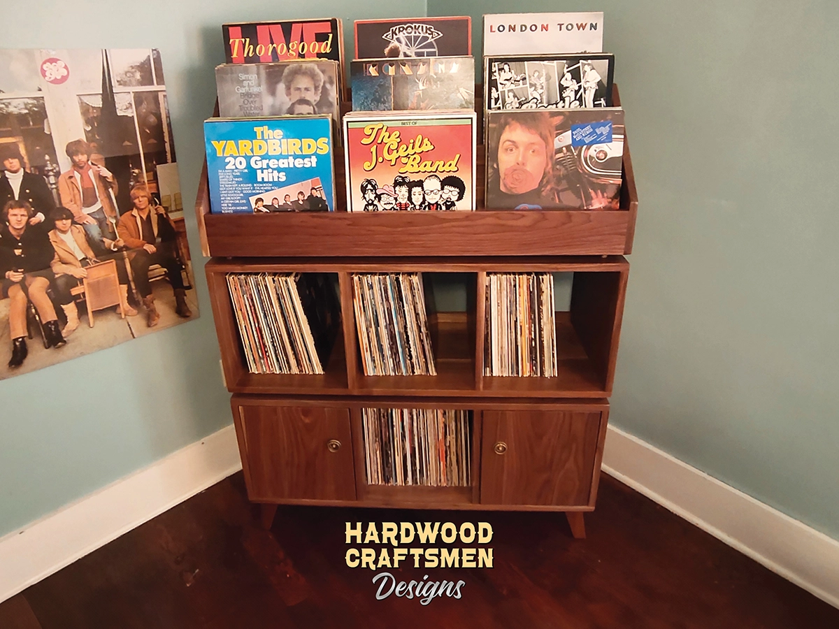 Large Record Cabinet with Doors, Solid Walnut Vinyl Storage, 9 “LP Flip-Bin” Record Stand Holds Up To 810 Albums - Image 4