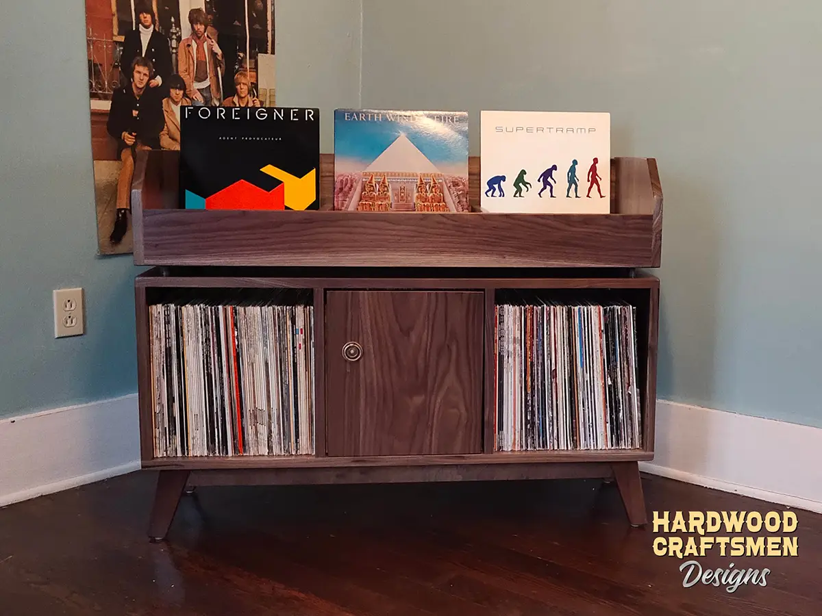 Solid Walnut Vinyl Storage Cabinet, 3 "LP Flip-Bin” Record Stand, Large Vinyl Storage Holds Up To 540 Albums with Wooden Legs - Image 4