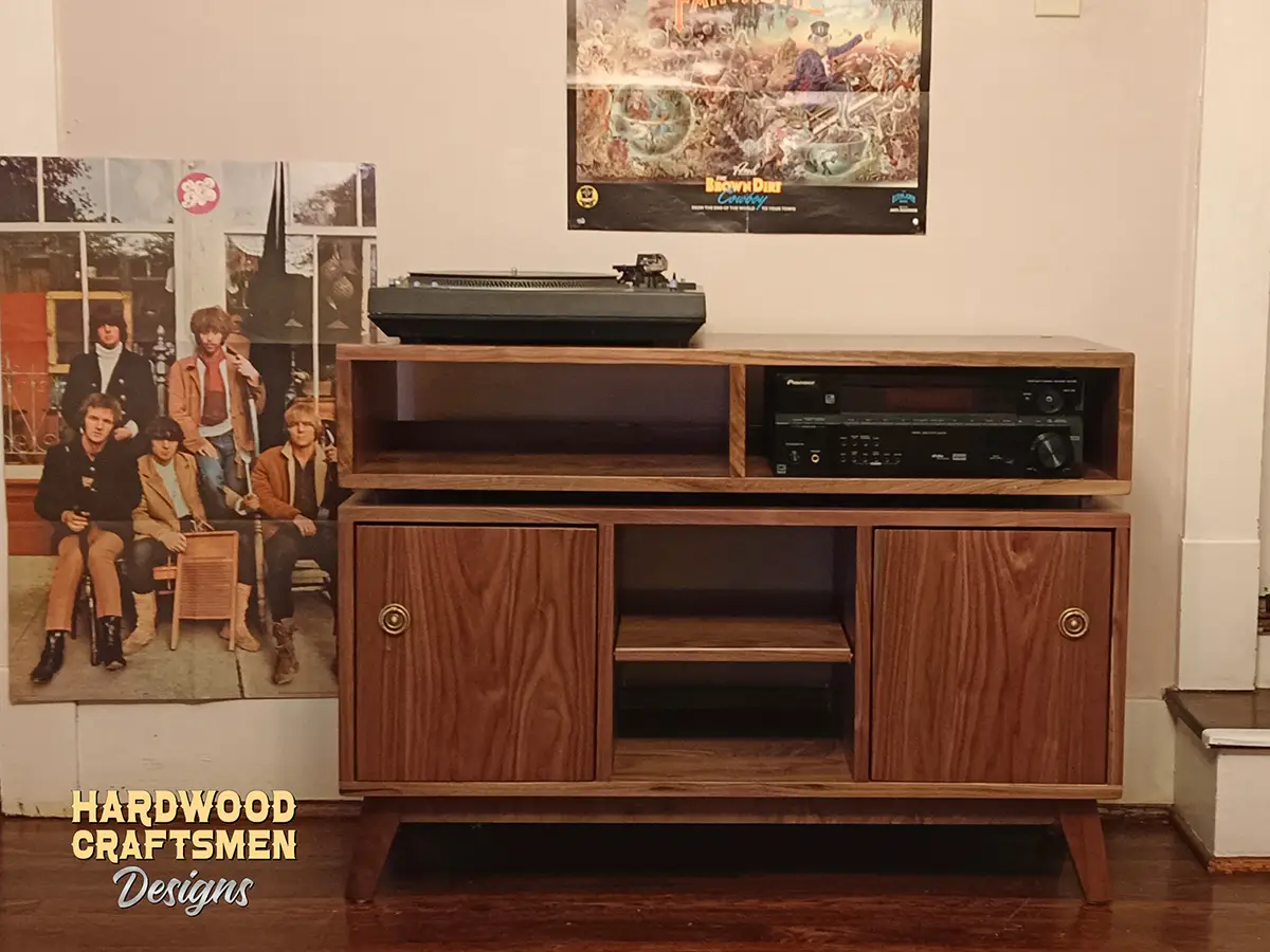 Record Cabinet Walnut Wood, Vinyl Storage with Equipment Shelf, Record Player Stand with Drawers Holds Up To 270 Albums - Image 6