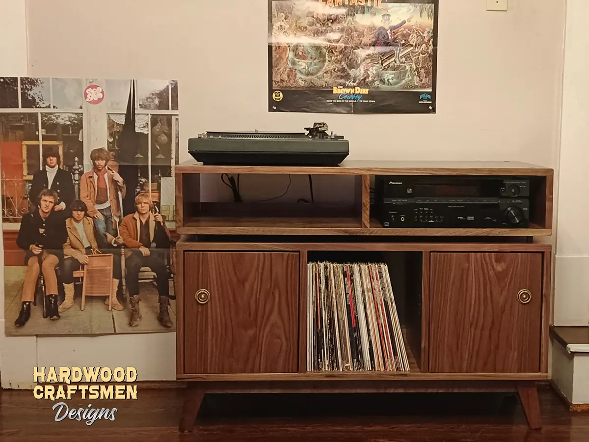 Record Cabinet Walnut Wood, Vinyl Storage with Equipment Shelf, Record Player Stand with Drawers Holds Up To 270 Albums - Image 5