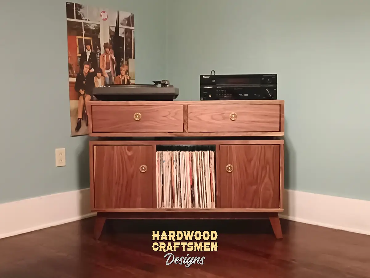 Maple Record Cabinet with Doors, Solid Wood Vinyl Player Stand, Mid Century Vinyl Record Storage, Holds Up To 180 Albums - Image 9