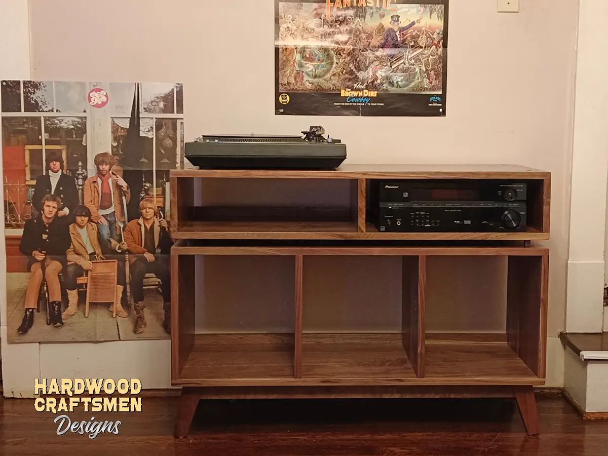 Record Cabinet Walnut Wood, Vinyl Storage with Equipment Shelf, Record Player Stand with Drawers Holds Up To 270 Albums - Image 4