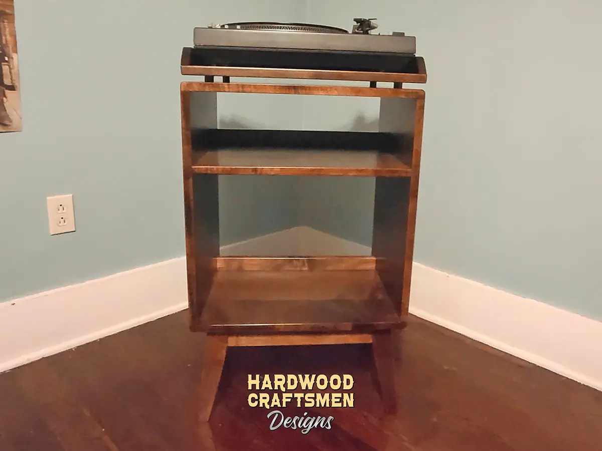 Mid Century Record Storage Cabinet, Small Record Player Stand Holds About 90 Albums Built with Real Solid Cherry Wood