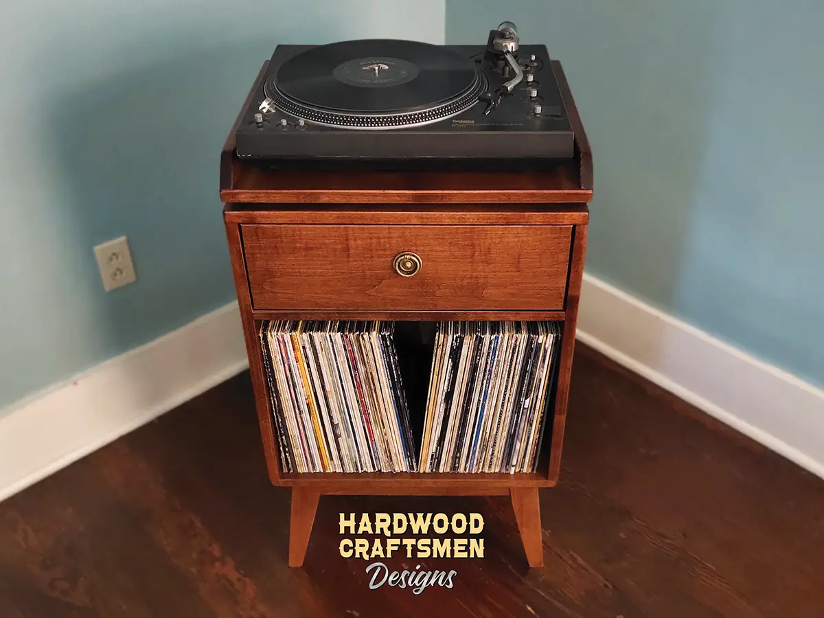 Record Player Stand with Custom Turntable Shelf, Vinyl Storage Solid Cherry, Small Record Cabinet with Storage Drawers Holds Up To 90 Albums - Image 2
