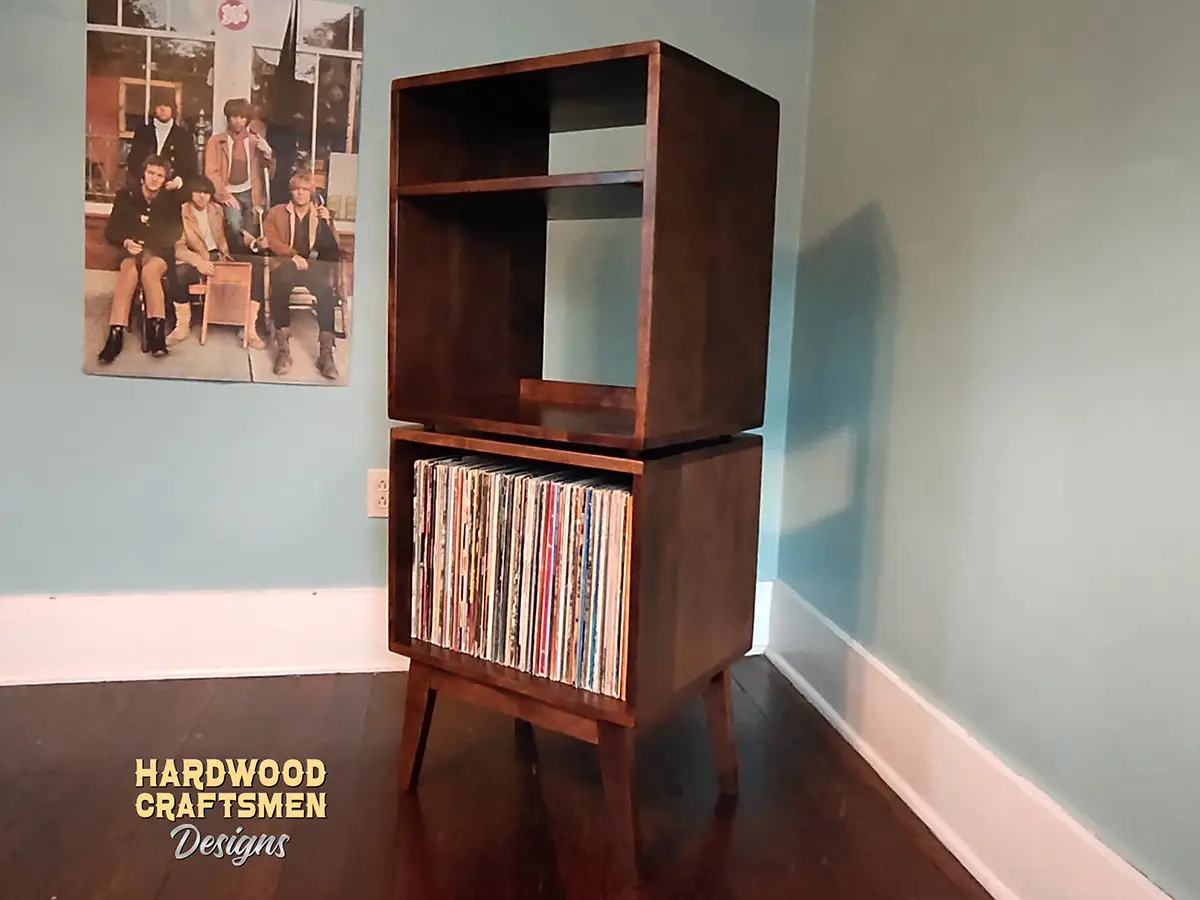 Record Cabinet with Equipment Shelf, Tall Narrow Vinyl Storage, Cherry Wood Record Player Stand Holds Up to 180 Albums - Image 3
