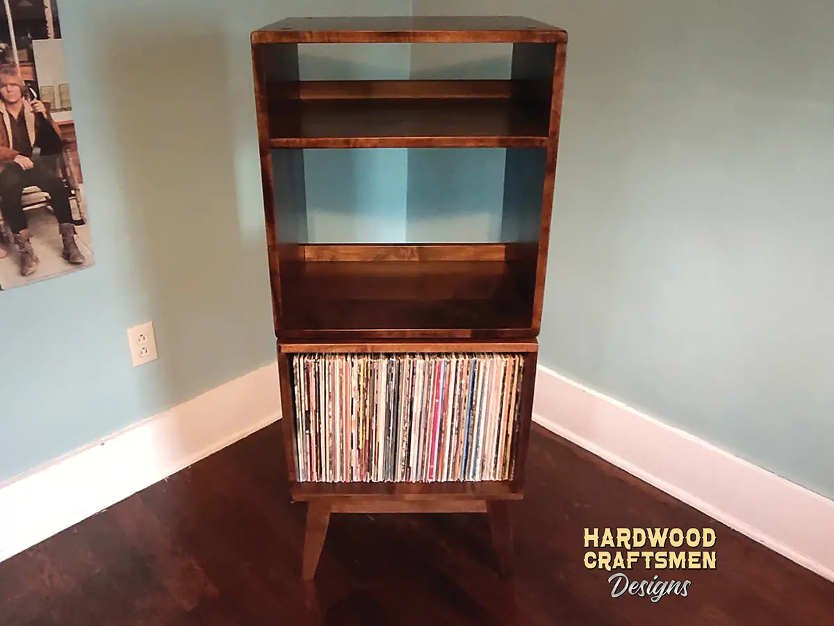 Mid Century Record Player Stand with Storage Vinyl Record Cabinet, Holds Up to 360 Albums with Wooden Legs - Image 8