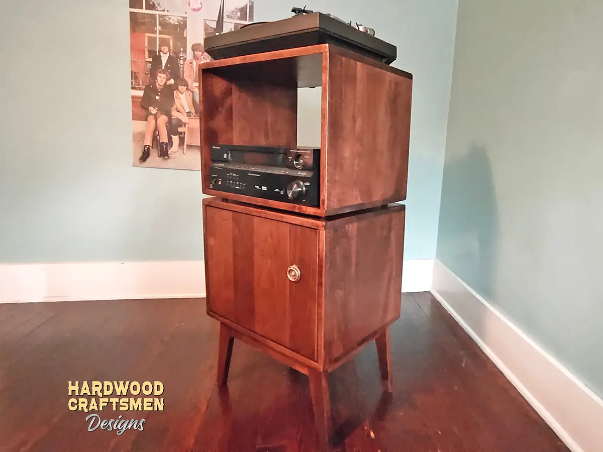 Record Player Stand Cherry Wood, Vinyl Storage Tall Narrow, Record Cabinet with Equipment Shelf Holds up to 180 Albums - Image 3