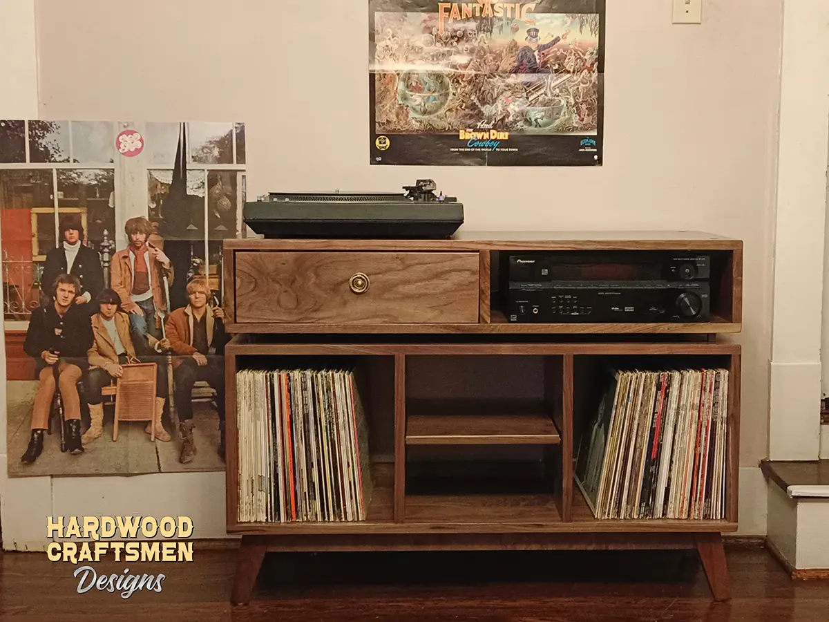 Record Cabinet Walnut Wood, Vinyl Storage with Equipment Shelf, Record Player Stand with Drawers Holds Up To 270 Albums - Image 2