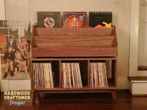 tall-large-record-player-stand-walnut-9-LP-flip-bin-vinyl-stand-4-level-vinyl-record-storage-cabinet