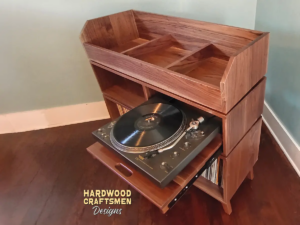 solid-walnut-record-player-stand-large-vinyl-storage-3-"LP-flip-bin”-record-cabinet