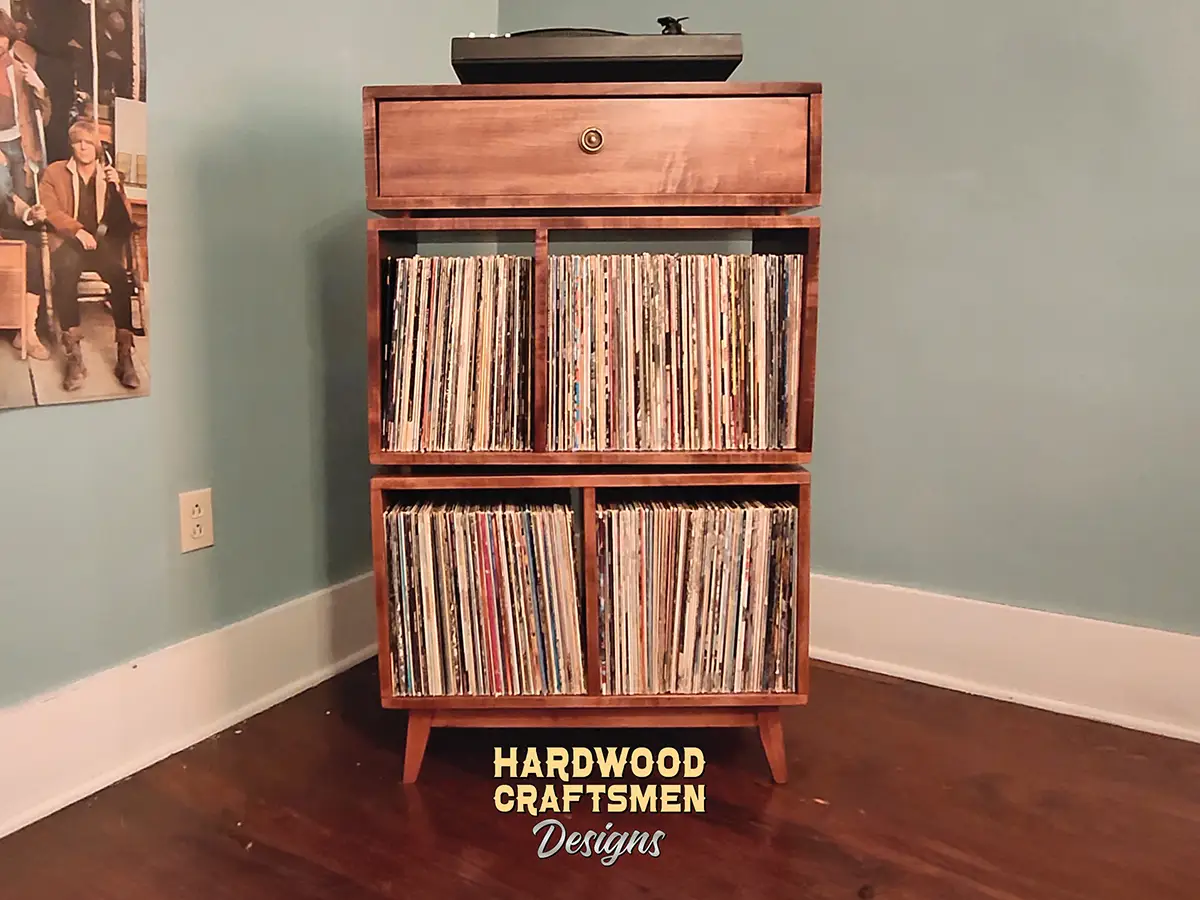 Record Player Stand Solid Wood, Cherry Vinyl Storage with Drawers, Record Cabinet Tall Narrow Holds up to 180 Albums - Image 5