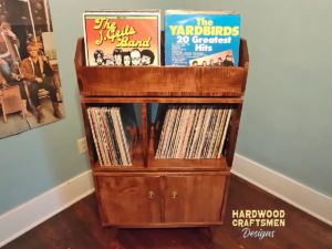 record-player-stand-tall-narrow-large-vinyl-storage-2-"LP-flip-bin”-maple-record-cabinet-with-doors