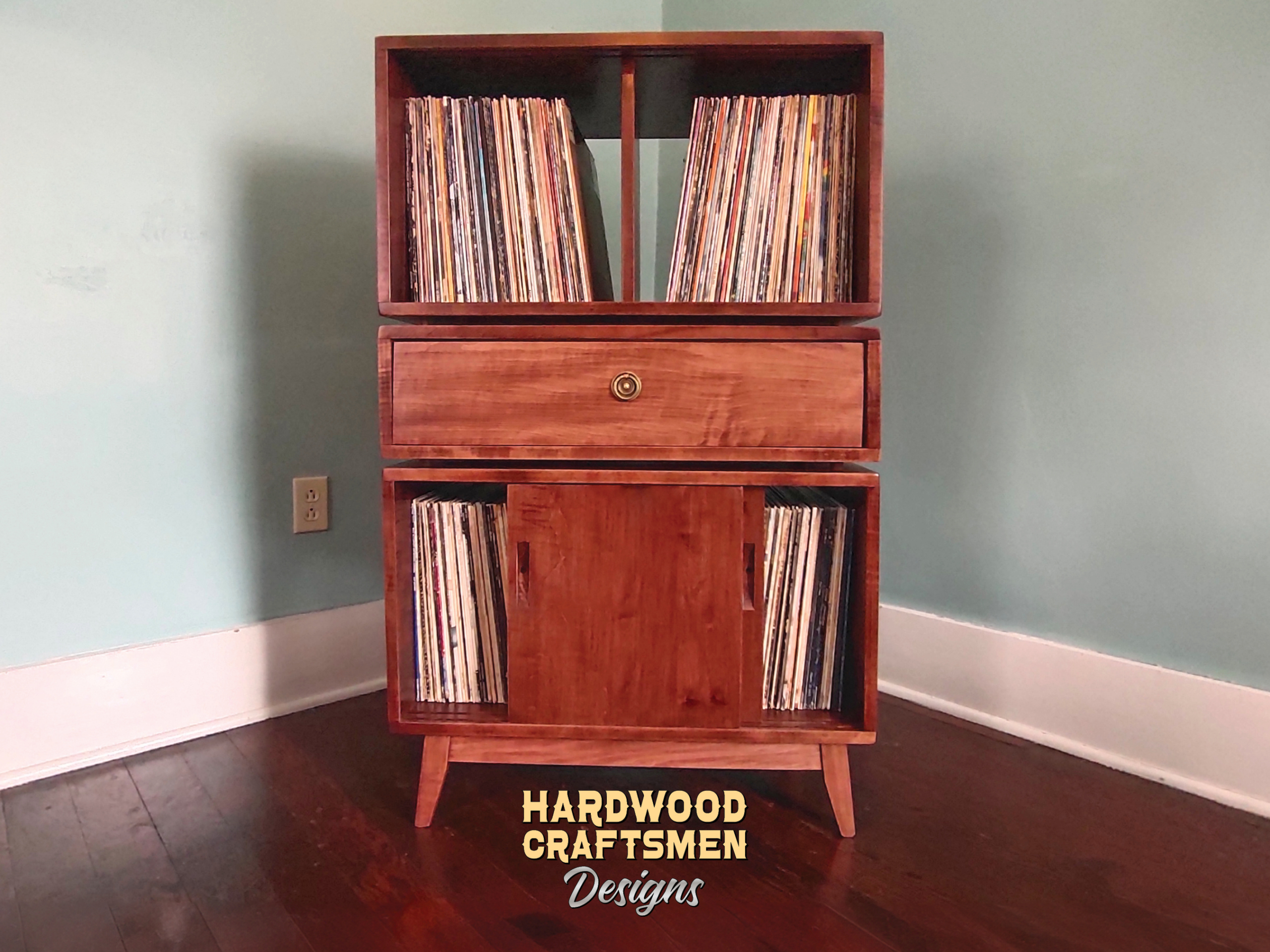 4-Level Record Player Stand, Vinyl Storage with Maple Drawer, Tall Record Cabinet with Pullout Turntable Shelf Holds Up To 360 Albums - Image 6