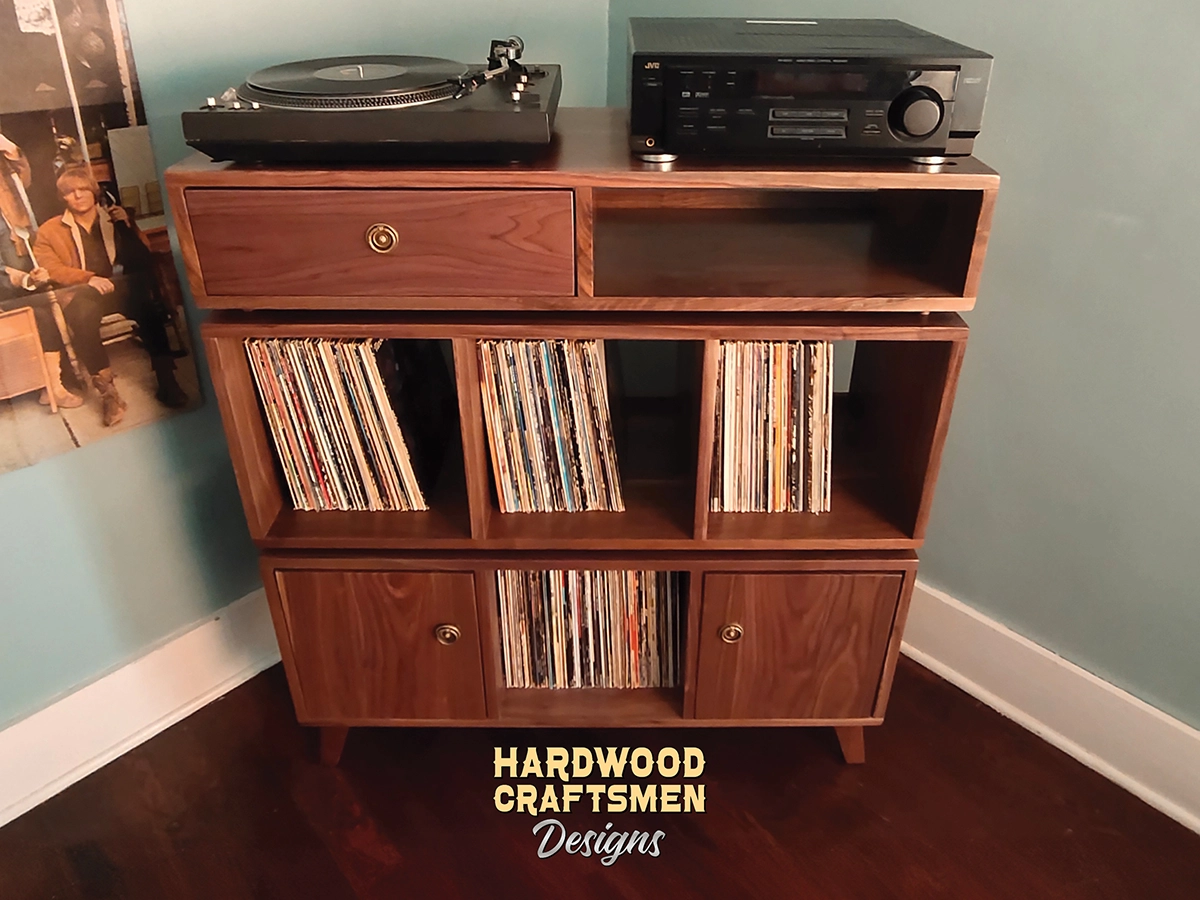 Large "WALNUT" Record Player Stand, Stereo Cabinet with Doors, Tall Vinyl Record Storage Cabinet Holds Up To 810 Albums - Image 2