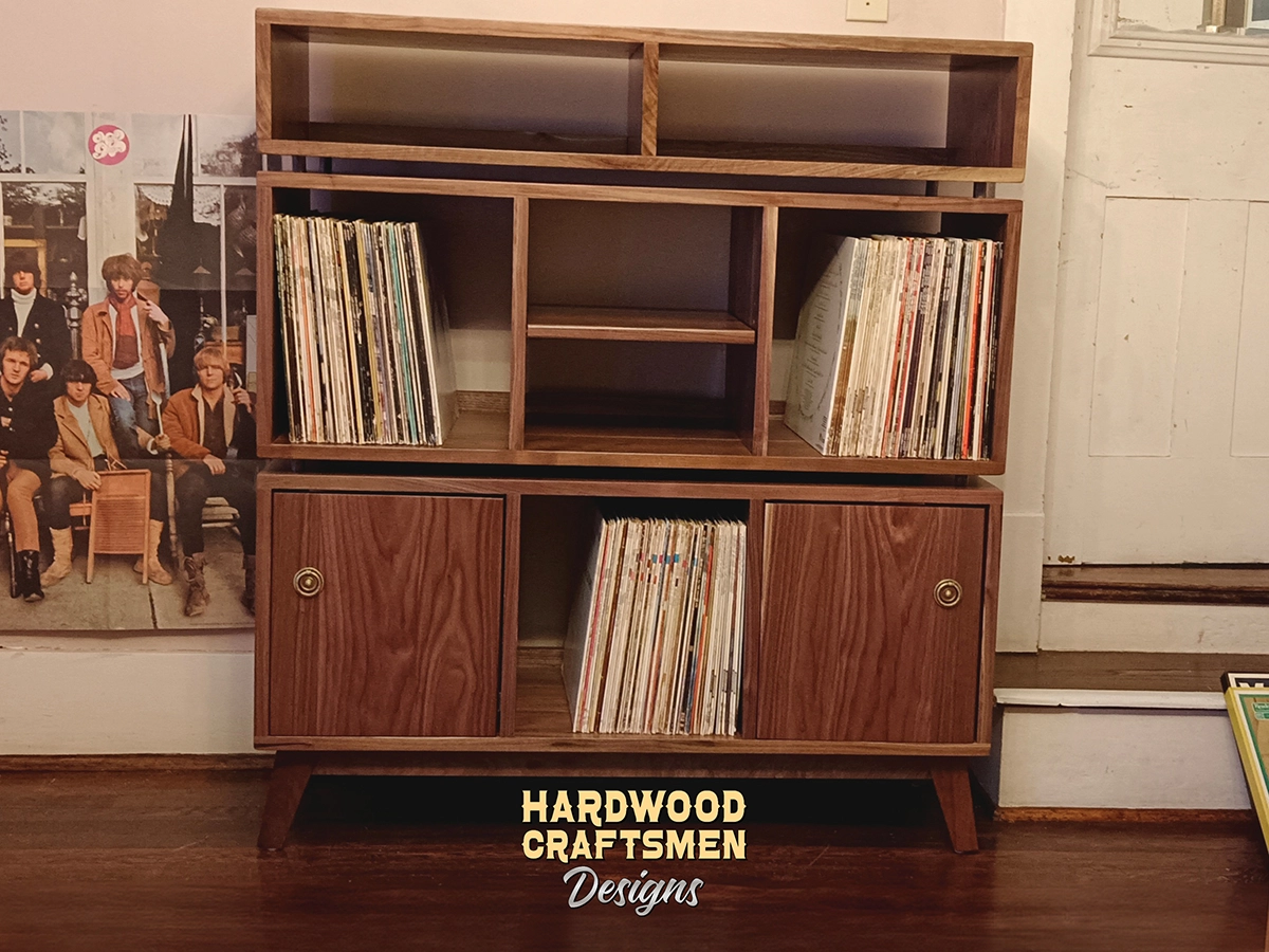Mid Century Record Player Stand with Storage Vinyl Record Cabinet, Holds Up to 360 Albums with Wooden Legs - Image 16
