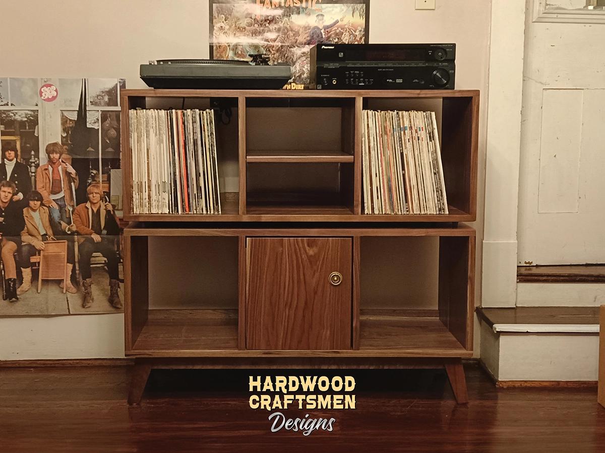 Large Walnut Record Player Stand, Vinyl Storage with Doors, Hand-Built Hardwood Record Cabinet Holds up to 540+ Albums - Image 2