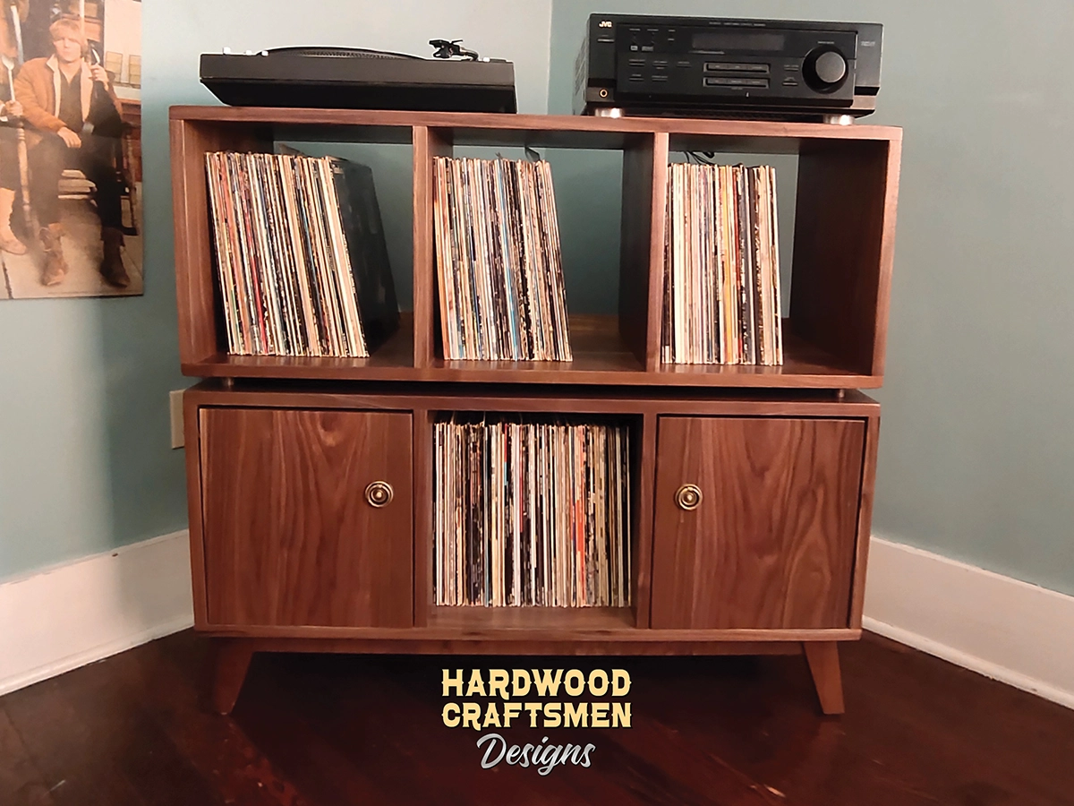 Large "WALNUT" Record Player Stand, Stereo Cabinet with Doors, Tall Vinyl Record Storage Cabinet Holds Up To 810 Albums - Image 12
