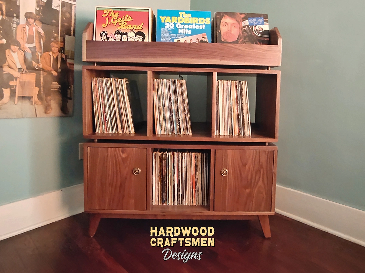 "WALNUT" Vinyl Record Cabinet with Doors, Large Record Stand, Tall Walnut Vinyl Record Storage Cabinet Holds Up To 810 Albums - Image 7