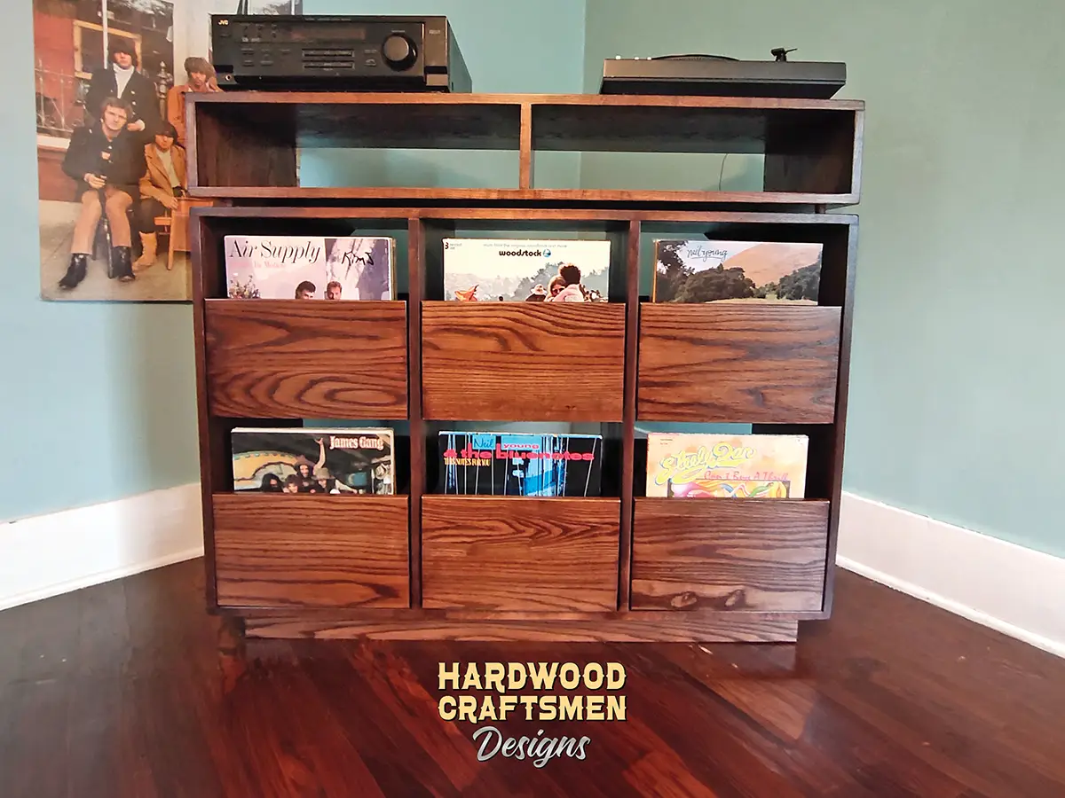 “Mega II” Walnut Record Player Cabinet, 2 Door, Vinyl Storage with Drawers, Solid Wood Record Player Table Holds About 540 Albums - Image 13