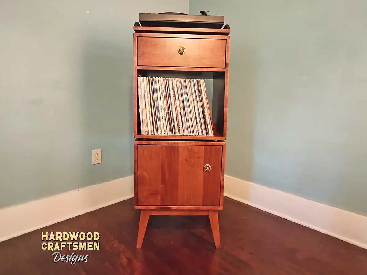 Mid Century Vinyl Cabinet, Vertical Record Player Stand, Vinyl Player Table with Drawers Holds Up to 180 Albums Built with Real Solid Wood