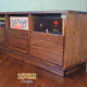 Solid hardwood dovetail record storage cabinet with slide out drawers.