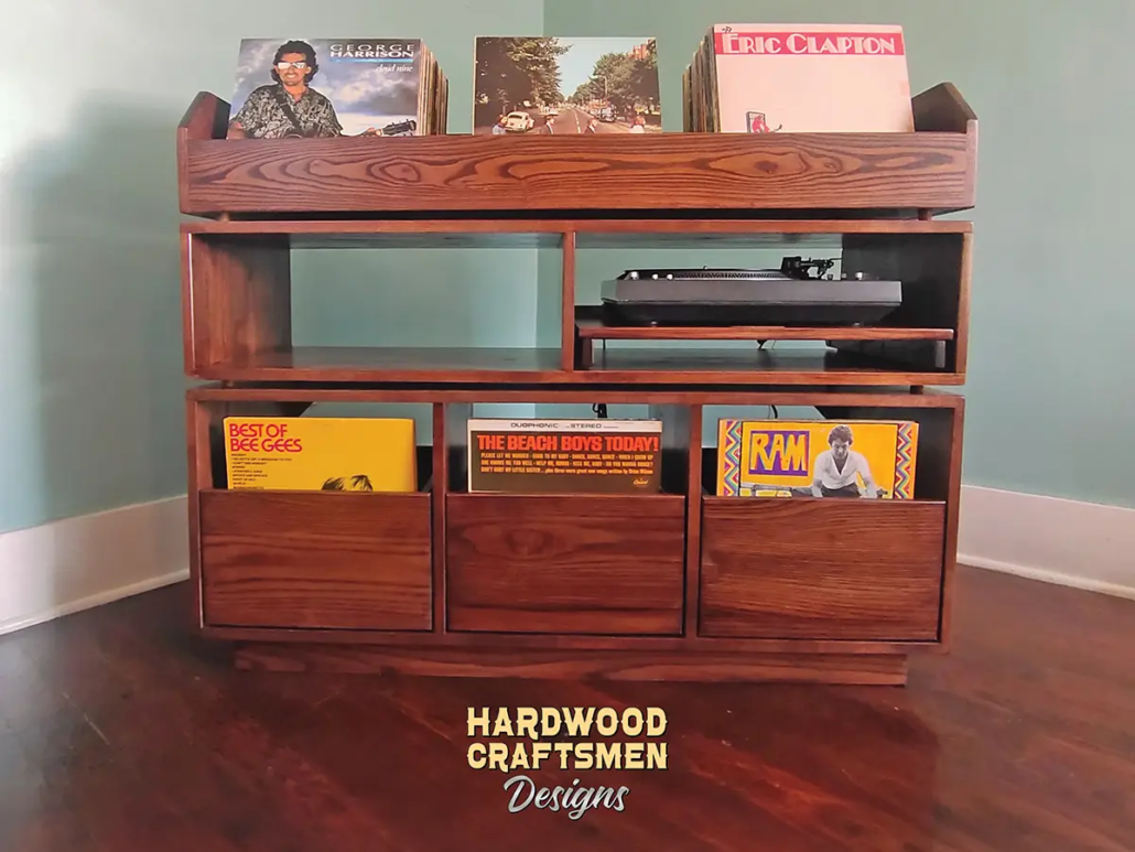 Dovetail 3 x 2.5 Record Cabinet, 3 Drawer, Vinyl Record Storage with Pull Out Player Shelf - Image 2