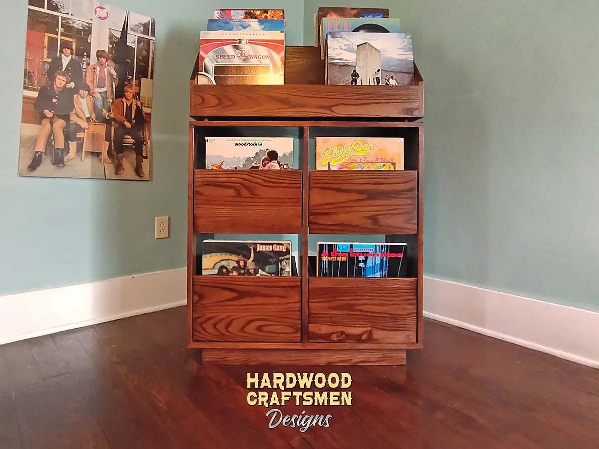 Oak Vinyl Record Storage Cabinet, 6-Flip-Bin, 4-Drawer - Image 2