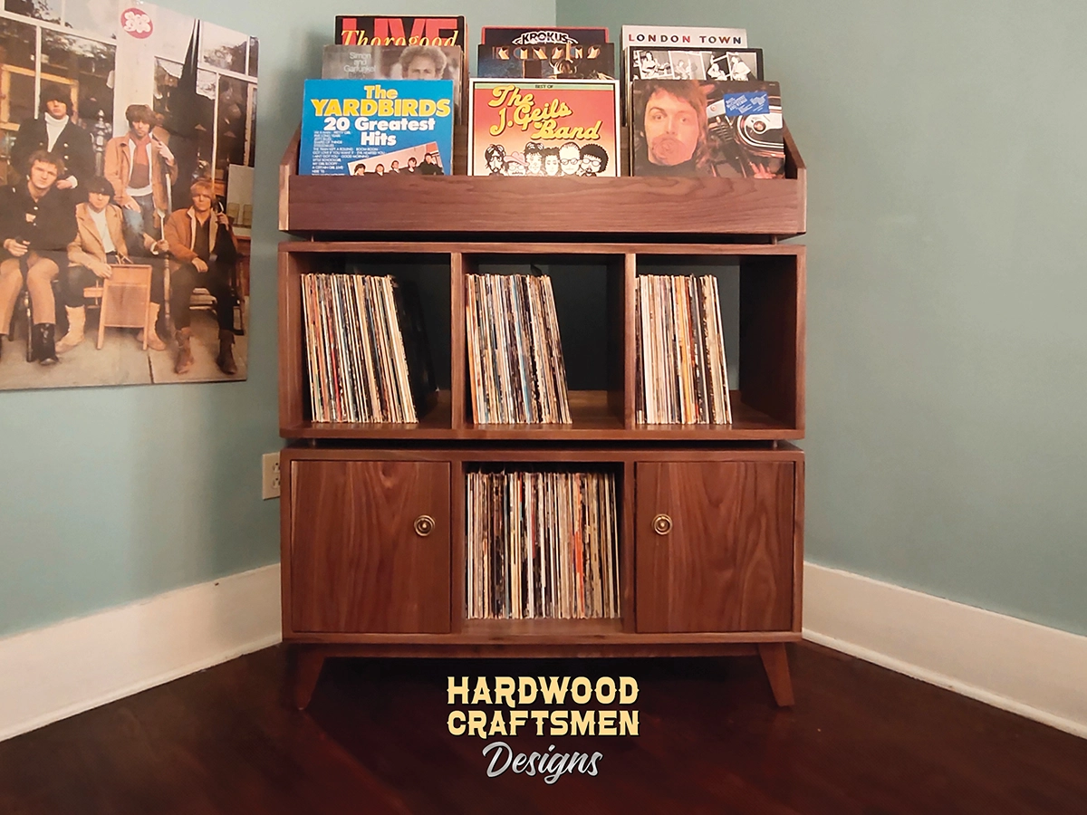 "WALNUT" Vinyl Record Cabinet with Doors, Large Record Stand, Tall Walnut Vinyl Record Storage Cabinet Holds Up To 810 Albums