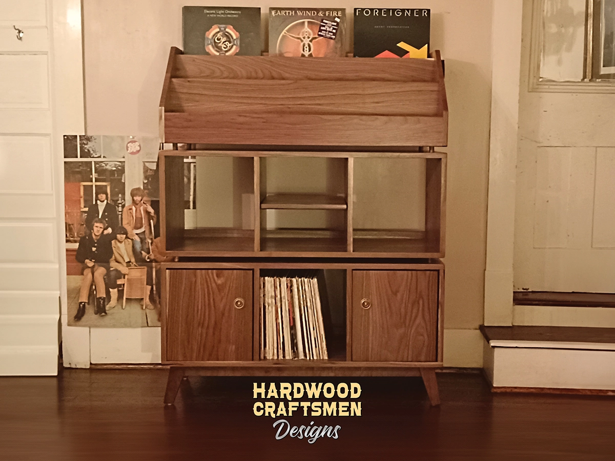 "WALNUT" Vinyl Record Cabinet with Doors, Large Record Stand, Tall Walnut Vinyl Record Storage Cabinet Holds Up To 810 Albums - Image 2